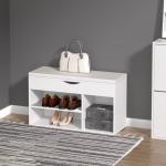 Banco Sapateira com Armazenamento Gaveta Prateleira e Assento Acolchoado para Entrada Estilo Moderno 80x30x47cm Branco
