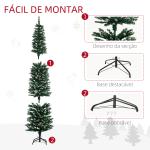 Árvore de Natal Artificial Altura 190 cm com 570 Ramos de PVC Ignífugos Base Dobrável e Suporte Metálico Decoração de Natal Ø53x190 cm Verde
