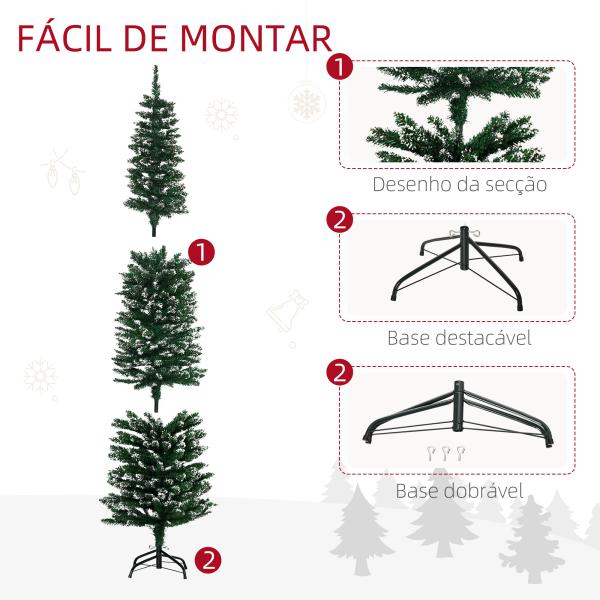 Árvore de Natal Artificial Altura 190 cm com 570 Ramos de PVC Ignífugos Base Dobrável e Suporte Metálico Decoração de Natal Ø53x190 cm Verde