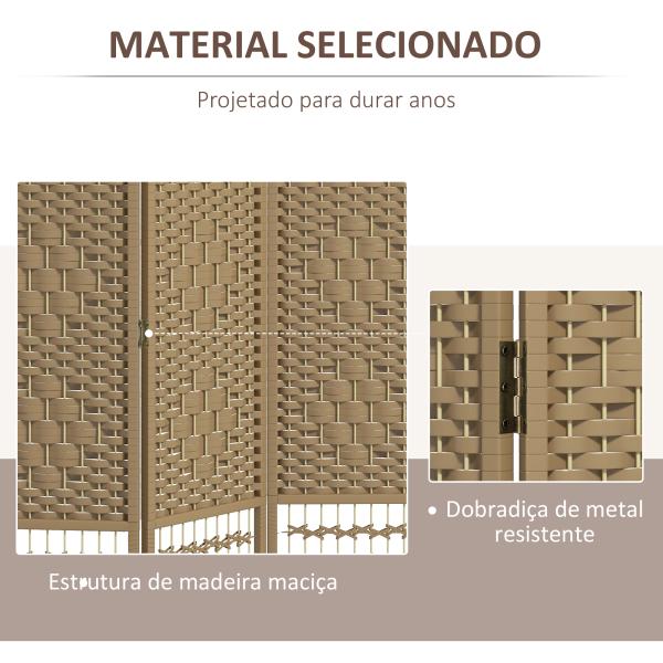 Biombo Separador de Ambientes com 3 Painéis Dobrável em Corda de Papel 120x170 cm Decoração para Quarto Madeira