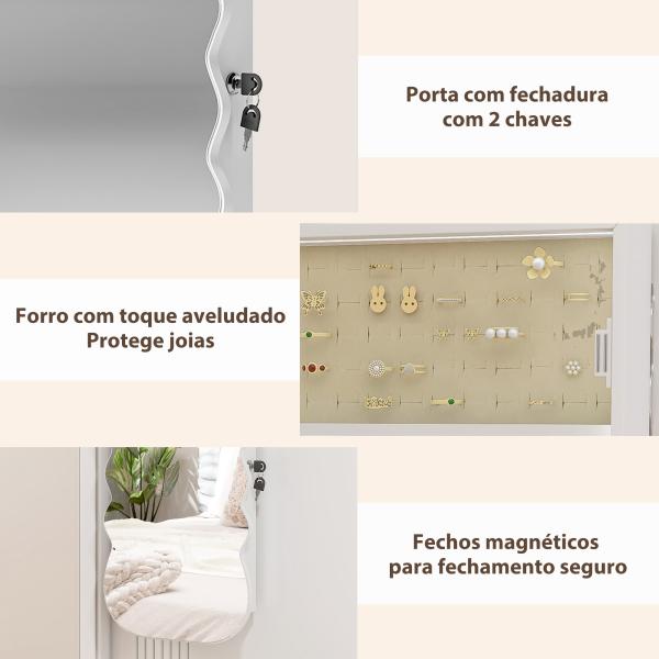 Espelho - Joalheiro com Luz LED Montado na Parede ou na Porta com Fechadura, Espelho de Corpo Inteiro Branco