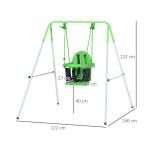 Baloiço Infantil de Aço Baloiço para Crianças de 6 - 36 Meses com Encosto Alto e Arnês de Segurança 122x146x122 cm Verde