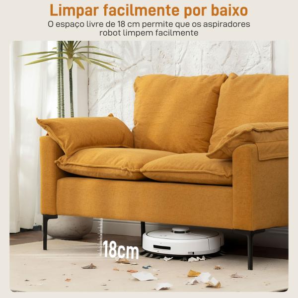 Sofá de 2 Lugares Revestido em Veludo Sofá Moderno com Pés de Metal Apoios de Braços Acolchoados 130x77x84 cm Amarelo Mostarda