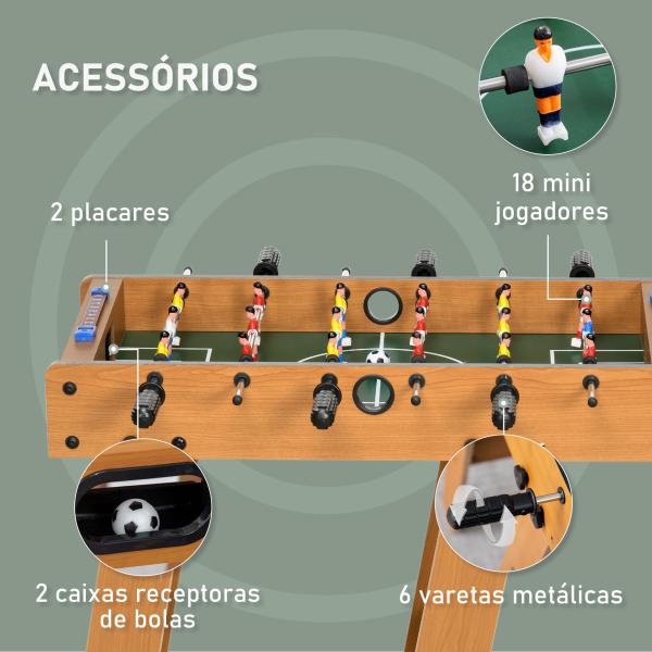 Mesa de Matraquilho para Crianças e Adultos Matraquilho 69x37x70cm com 2 Bolas 6 Hastes Metálicas 2 Placares de Pontos 18 Jogadores Pés Dobrável para Familias Festas Madeira
