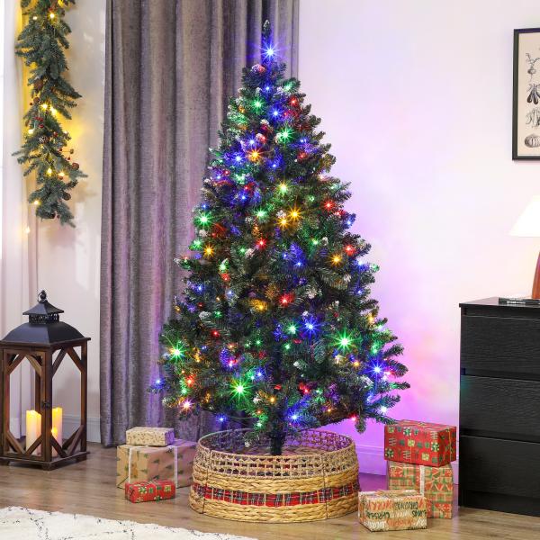 Árvore de Natal 180 cm com Luzes LED 9 Modos de Iluminação 802 Ramos e Neve Artificial Verde
