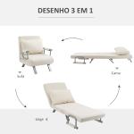 Sofá Cama Individual Sofá Cama Individual Sofá Reclinável com Almofada para Sala Quarto Carga 100 kg 65x69x80 cm Creme