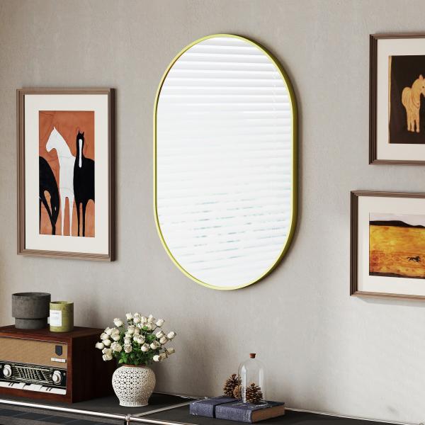 Espelho Casa de Banho 60x90 cm Espelho Decorativo de Parede com Estrutura de Alumínio Horizontal ou Vertical Dourado