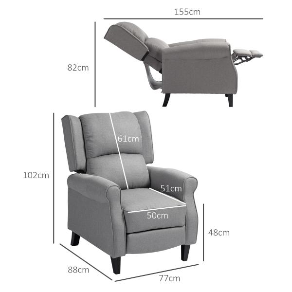 HOMOM Poltrona Reclinável Poltrona Relax com Reclinação Manual até 160° e Apoio para os Pés Retráteis 77x88x102 cm Cinza