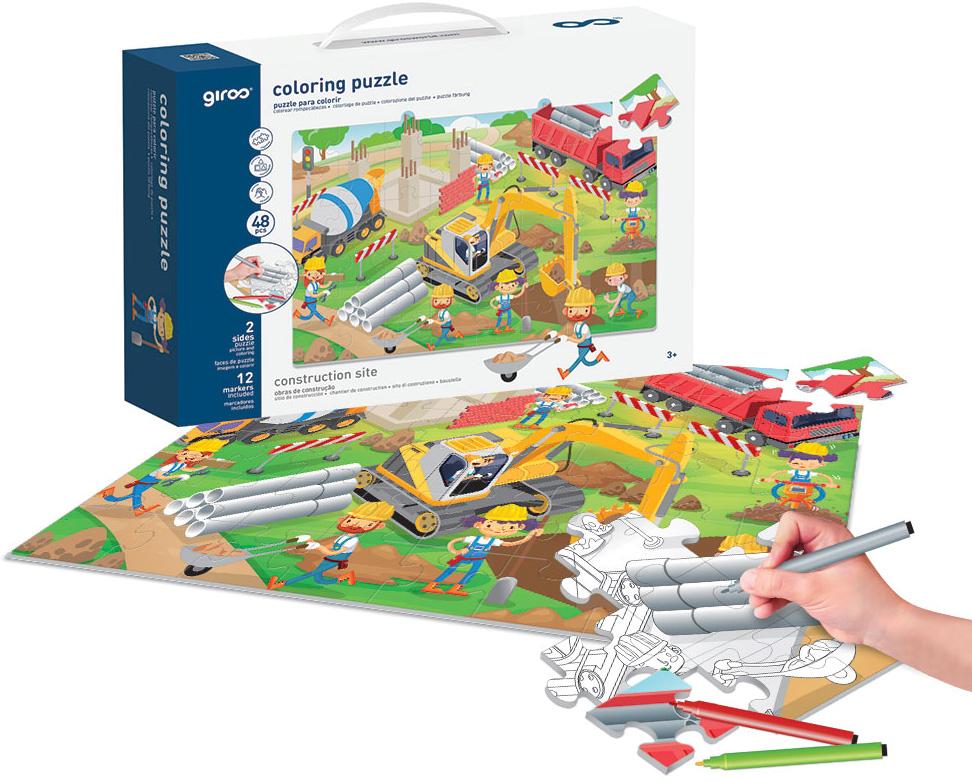 Play Puzzle Colorir 2 Faces 48 Pcs Construções - GIROS
