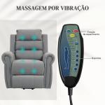 Poltrona Reclinável Elétrica Levanta Pessoas com Massagem Vibratória e Aquecimento 98x96x105 cm Cinza
