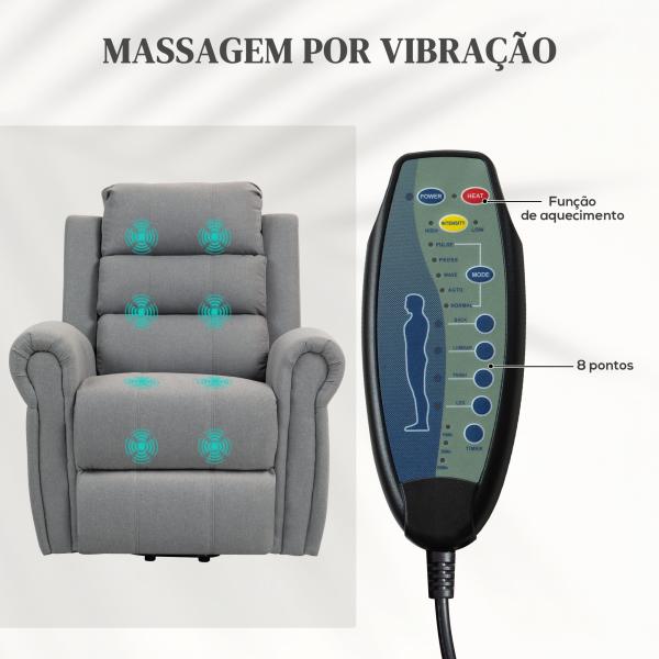 Poltrona Reclinável Elétrica Levanta Pessoas com Massagem Vibratória e Aquecimento 98x96x105 cm Cinza