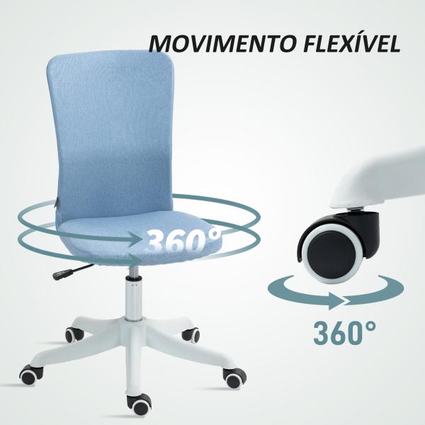 Cadeira de Escritório sem Apoio para os Braços Estofada em Linho Sintético com Altura Ajustável 53x43x85 - 93 cm Azul