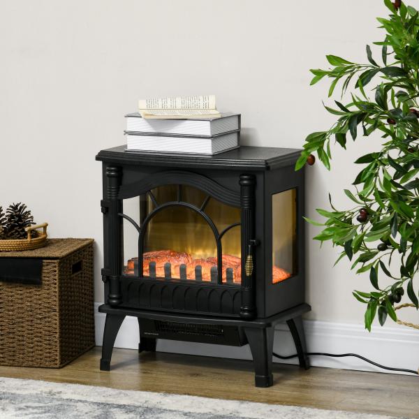 Lareira Elétrica 1000W/2000W com Temperatura Ajustável e Brilho Ajustável para Ambientes 15 - 30 m² 55x31x58 cm Preto