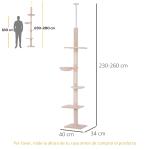 Árvore Arranhadora para Gatos Arranhador para Fixar ao Teto Altura Ajustável com Plataformas Poste de Sisal 40x34x230 - 260cm Bege