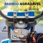 Mota Elétrica Infantil 12V com Música, Velocidade 2,4 - 5 km/h, Rodas Auxiliares, 107x56x70 cm, Azul