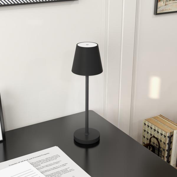 Candeeiro de Mesa com Luzes LED Candeeiro de Mesa Sem Fios Recarregável por USB - C 3 Cores Ø11,2x36,5 cm Preto