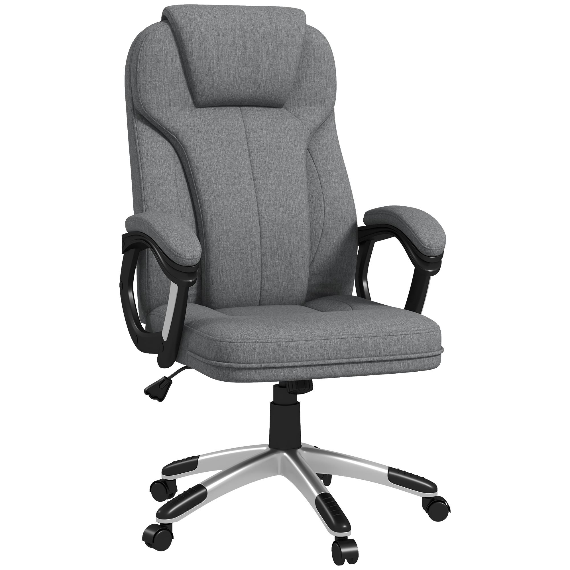 Cadeira de Escritório Giratória com Altura Ajustável Apoio para os Braços e Encosto Acolchoado de Linho Sintético 66x75x110 - 120 cm Cinza