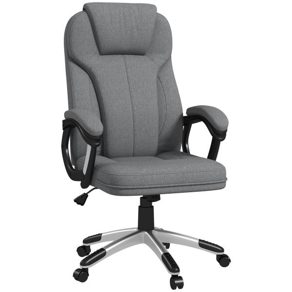 Cadeira de Escritório Giratória com Altura Ajustável Apoio para os Braços e Encosto Acolchoado de Linho Sintético 66x75x110 - 120 cm Cinza