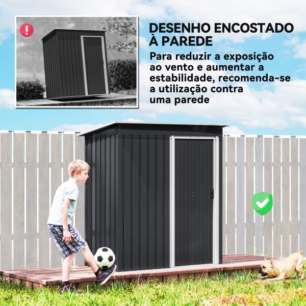 Abrigo de Jardim Exterior 1,5 m² 163x89x182 cm Abrigo Metálico para Ferramentas com Porta de Correr e Teto Inclinado Preto
