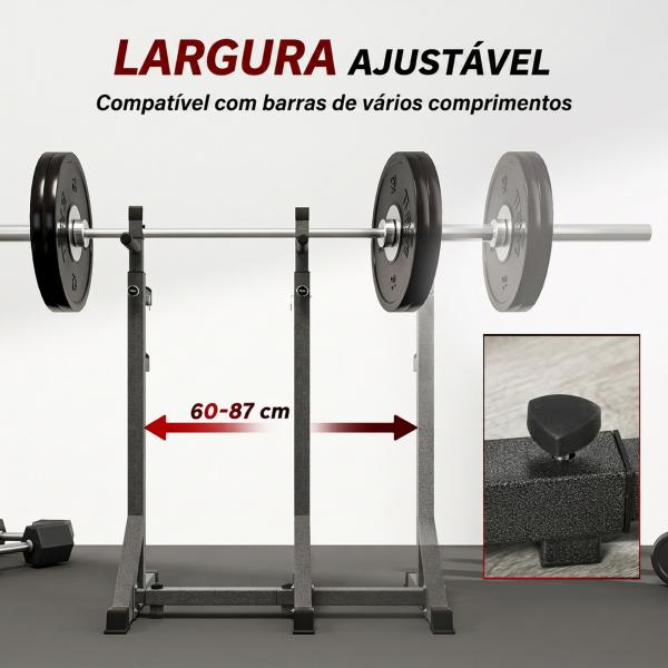 Suporte para Barras de Pesos com Largura e Altura Ajustáveis Suporte de Musculação com Estrutura de Aço 60 - 87x65x121 - 158 cm Preto