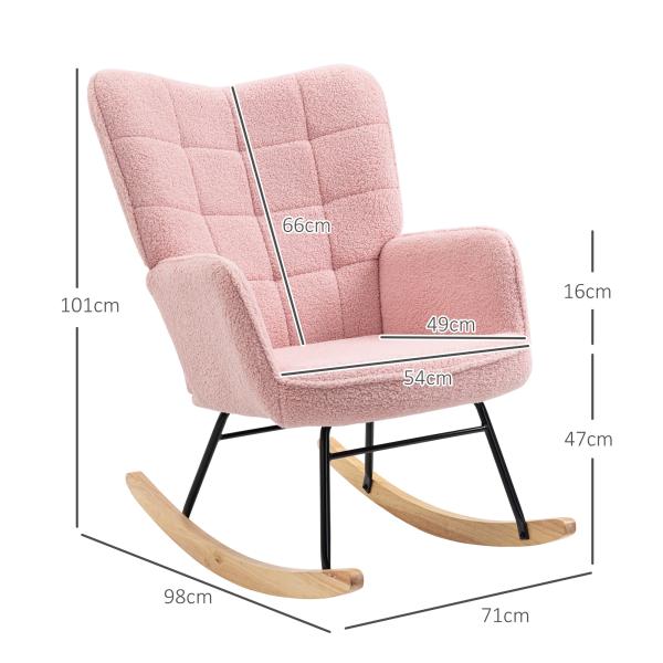 Poltrona Baloiço em Borrego com Oscilação de 40° Pés de Madeira de Faia e Estrutura de Aço 71x98x101 cm Rosa
