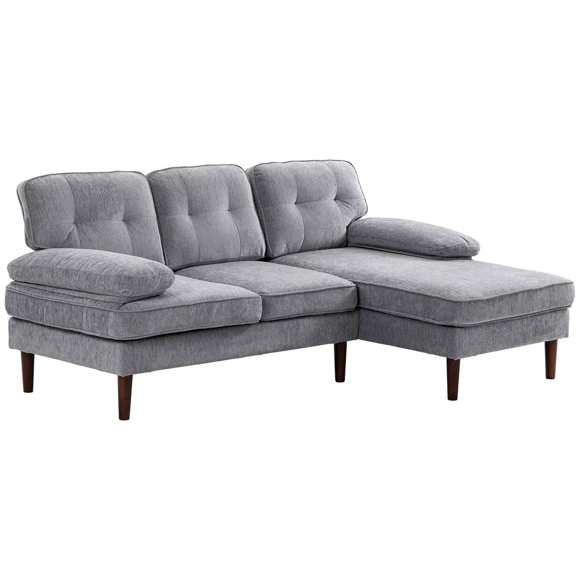 Sofá de Canto com Chaise Longue em Forma de L Estofado em Poliéster para Sala Capacidade 250 kg 215x142x88 cm Cinza