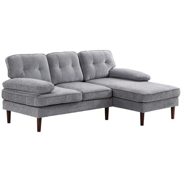 Sofá de Canto com Chaise Longue em Forma de L Estofado em Poliéster para Sala Capacidade 250 kg 215x142x88 cm Cinza