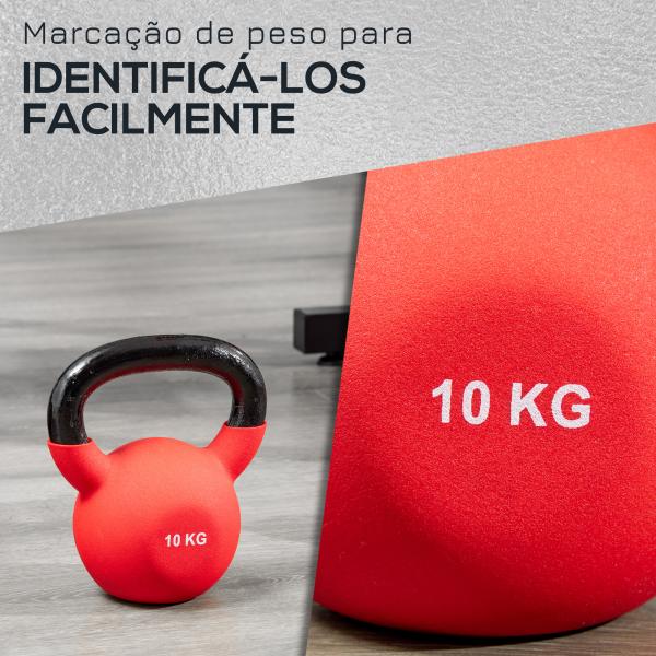 Kettlebell de 10 kg de Ferro Fundido Peso Russo com Revestimento de Neoprene para Treinamento de Força 18x11x20cm Vermelho