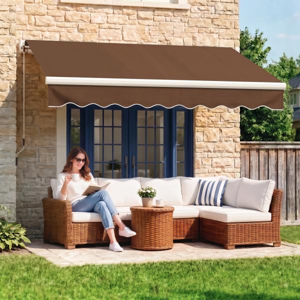 Toldo Manual Retrátil com Manivela 295x245cm Toldo Enrolável para Janela Portas Balcão Terraço Exterior Café