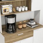 Armário de Cozinha Alto com 4 Portas, Prateleiras Ajustáveis, Gaveta e Compartimentos Abertos, 98x39x180 cm, Branco e Natural