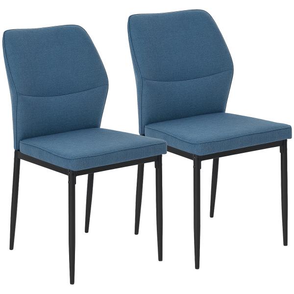 Conjunto de 2 Cadeiras de Jantar Modernas Cadeiras de Cozinha com Assento Acolchoado e Estofado Encosto Curvo 45x57x86 cm Azul Escuro