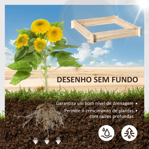 Caixa de Plantio de Madeira Quadrada de Chão Horta Vertical para Cultivos de Plantas Flores Ervas Terraço 100x100x16cm Madeira Natural