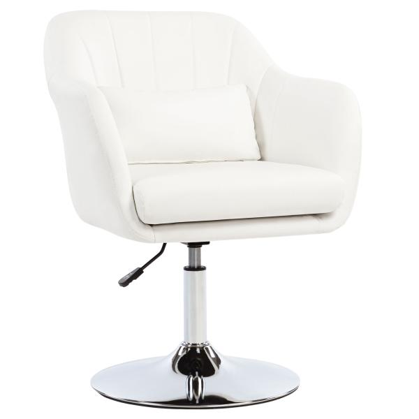 Cadeira de Escritório Giratória 360° Tamborete de Bar Cozinha Cabeleireiro com Encosto Envolvente Altura Ajustável 60x60x79 - 91 cm Branco