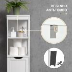 Armário Casa de Banho Estreito com 3 Gavetas e 2 Prateleiras Abertas Estilo Moderno 30x30x141,6 cm Branco