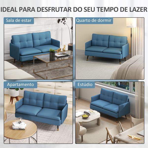 Sofá de 2 Lugares Moderno Estofado em Poliéster com 4 Almofadas Apoio para os Braços e Pés de Aço 139x68x80 cm Azul