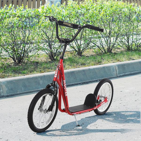 Trotinete com Guiador Ajustável 2 Pneus de Borracha Insufláveis com Travagem Dupla e Rodas 16" 139x58x90 - 96 cm Vermelho