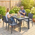 Conjunto de Mesa e Cadeiras de Jardim com Mesa de Ripas e 4 Cadeiras Empilháveis para Terraço ou Pátio Cinzento