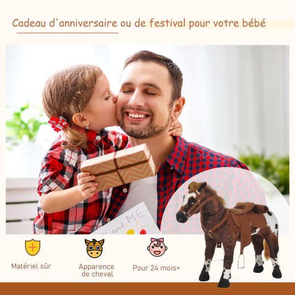 Cavalo de Brinquedo para Crianças acima de 3 Anos com Sons Realistas 85x28x60 cm Marrom