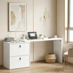 Secretária Reversível em Forma de L com 2 Gavetões Arquivadores Design Moderno para Espaços Pequenos Escritório Branco