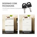 Arquivador de Escritório Móvel Auxiliar para Arquivos com 2 Gavetas Fechadura 2 Chaves 43x45x72cm Branco