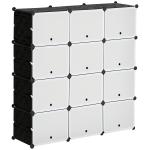 Armário Modular de Plástico Armário com 12 Cubos Organizadores de Sapatos Roupas Brinquedos 125x32x125cm Branco e Preto