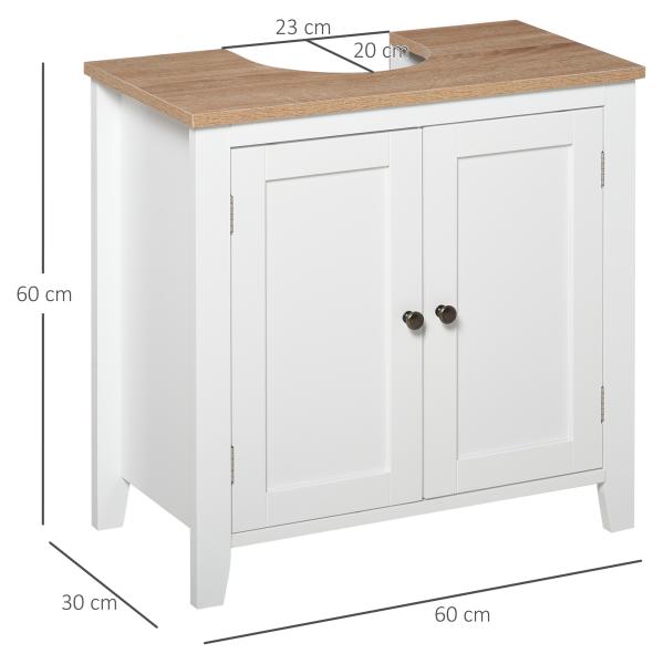 Móvel para Lavatório Pousar com 2 Portas e Prateleira Ajustável Estilo Moderno 60x30x60cm Branco e Madeira