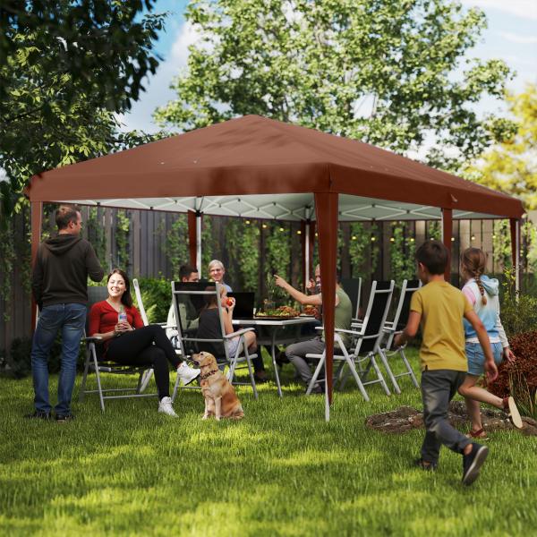 Tenda Dobrável 6x3 m com Altura Ajustável em 3 Níveis Bolsa de Transporte Anti - UV e Estrutura de Aço Castanho