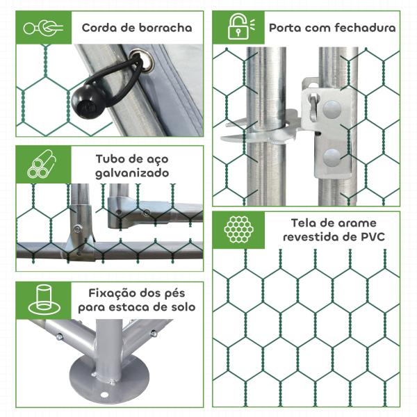Galinheiro para Exterior Grande de Aço Galvanizado 280x380x195 cm Gaiola para Galinhas com Cobertura de Tecido Oxford Prata