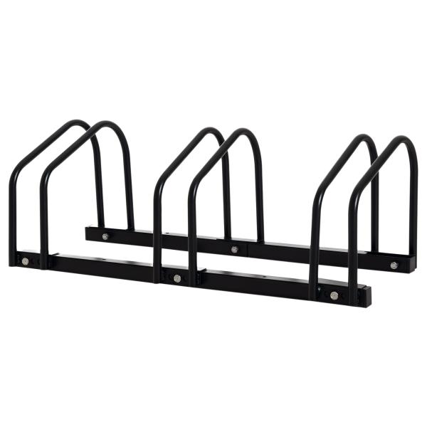 Estacionamento para 3 Bicicletas Suporte de Aço para Estacionar Bicicletas no Chão para Interior e Exterior 76x33x27 cm Preto