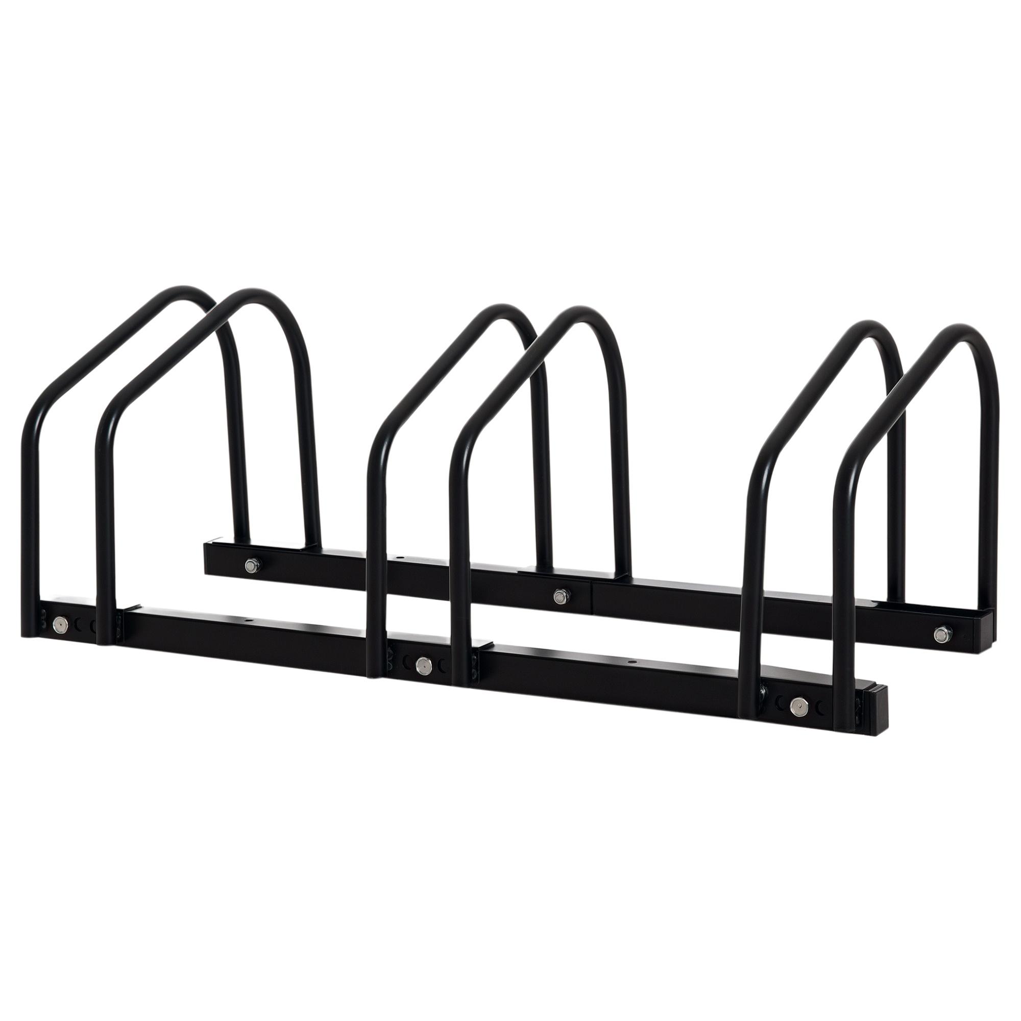 Estacionamento para 3 Bicicletas Suporte de Aço para Estacionar Bicicletas no Chão para Interior e Exterior 76x33x27 cm Preto