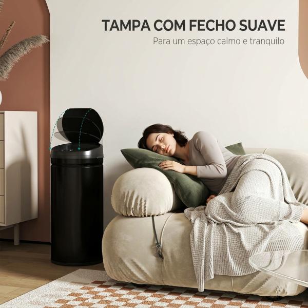 Caixote do Lixo Automático para Cozinha 42 L com Sensor Infravermelho, Fecho Automático e Aço Inoxidável Preto