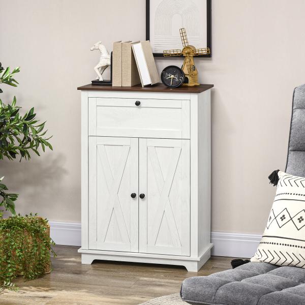 Aparador para Sala de Estar com Portas Duplas Gaveta e Prateleira Ajustável para Cozinha Dormitório 60x30x87,4 cm Branco