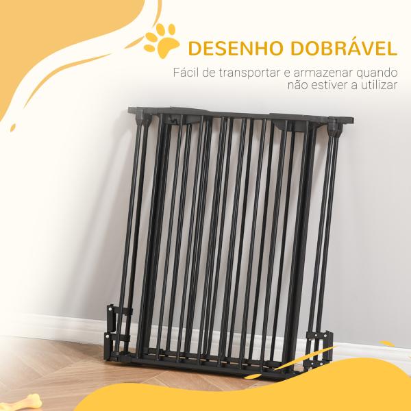 Barreira de Segurança para Animais de Estimação Barreira Dobrável de 3 Painéis com Fechadura Inteligente para Corredor Escada 180x74,5cm Preto