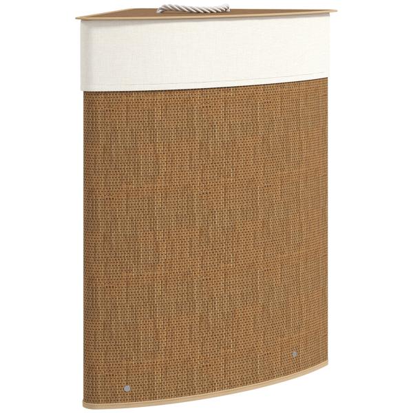 Cesto para Roupa Suja de Bambu de 55L com Tampa e Asa Saco Extraível e Lavável para Casa de Banho Quarto, 35x35x60 cm Castanho